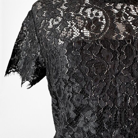 Vintage Y2K Black Knee Length Bodycon Lace Short Sleeve Cocktail Dress Size 6/M - Picture 6 of 8